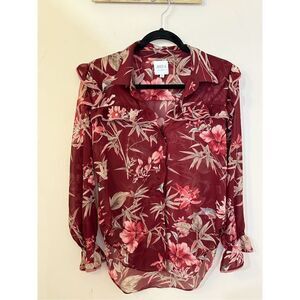 Misa Los Angeles Maroon Floral Bird Print Top XS
